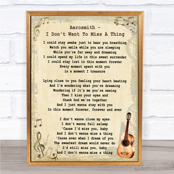 Aerosmith I Don't Want To Miss A Thing Song Lyric Vintage Quote Print