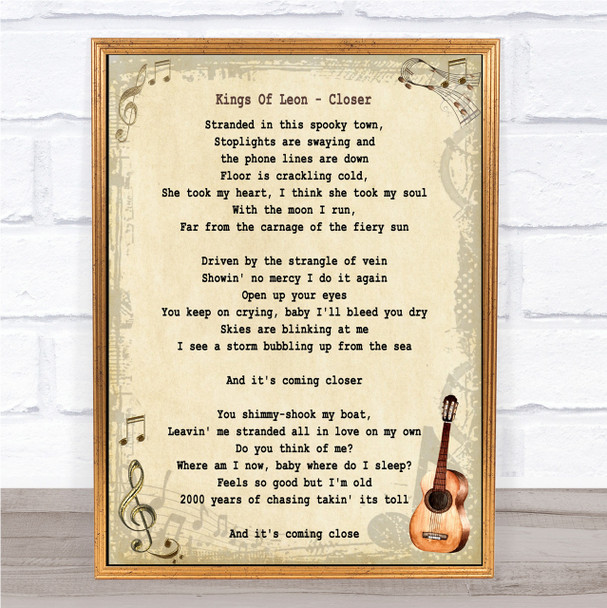 Kings Of Leon Closer Song Lyric Vintage Quote Print