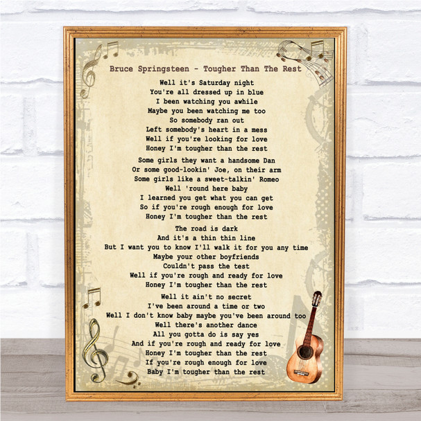 Bruce Springsteen Tougher Than The Rest Vintage Guitar Song Lyric Music Art Print