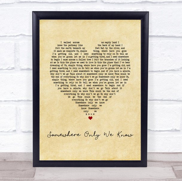 Keane Somewhere Only We Know Vintage Heart Song Lyric Print