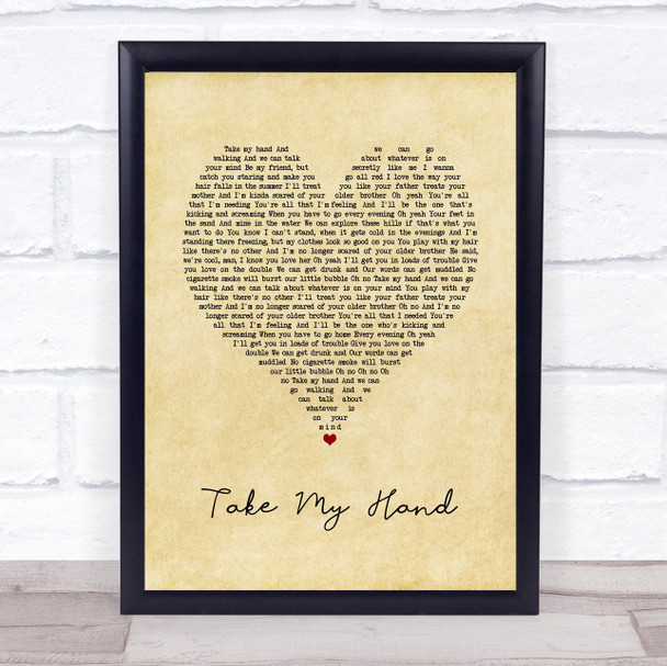 Picture This Take My Hand Vintage Heart Song Lyric Print