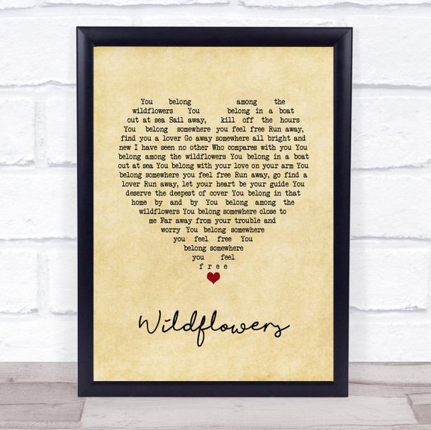 Tom Petty Wildflowers Vintage Heart Song Lyric Print
