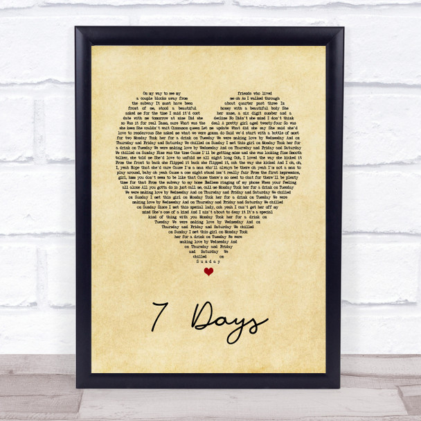 Craig David 7 Days Vintage Heart Song Lyric Print