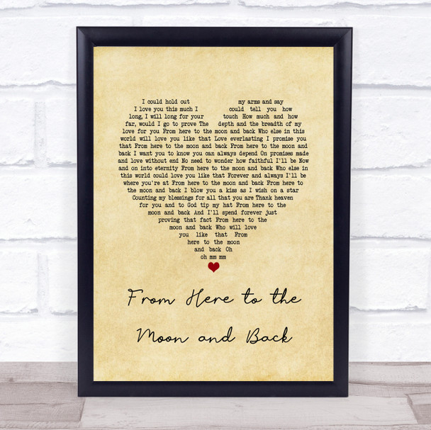 Willie Nelson ft. Dolly Parton From Here to the Moon and Back Vintage Heart Song Lyric Quote Music Print