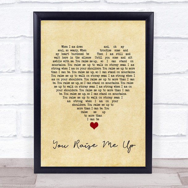 Westlife You Raise Me Up Vintage Heart Song Lyric Quote Music Print