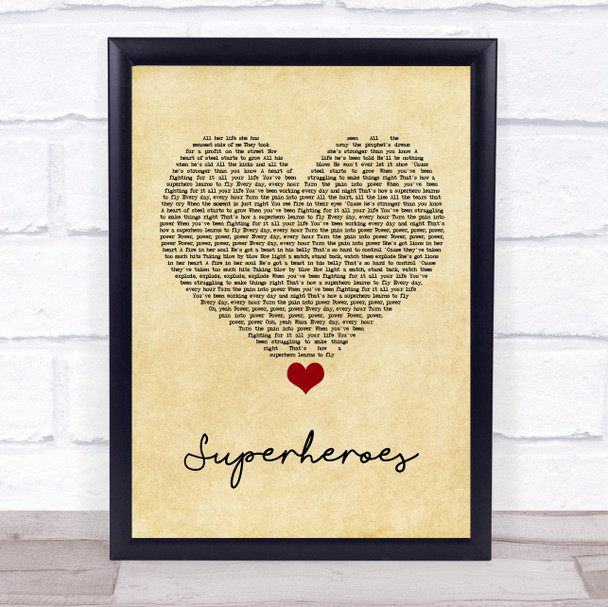 The Script Superheroes Vintage Heart Song Lyric Quote Music Print