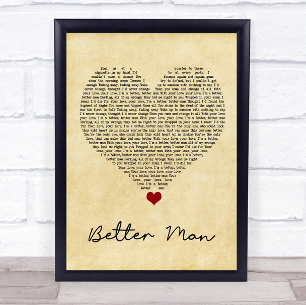5 Seconds Of Summer Better Man Vintage Heart Song Lyric Quote Music Print