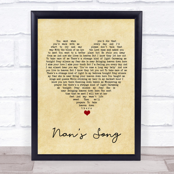 Robbie Williams Nan's Song Vintage Heart Song Lyric Quote Music Print