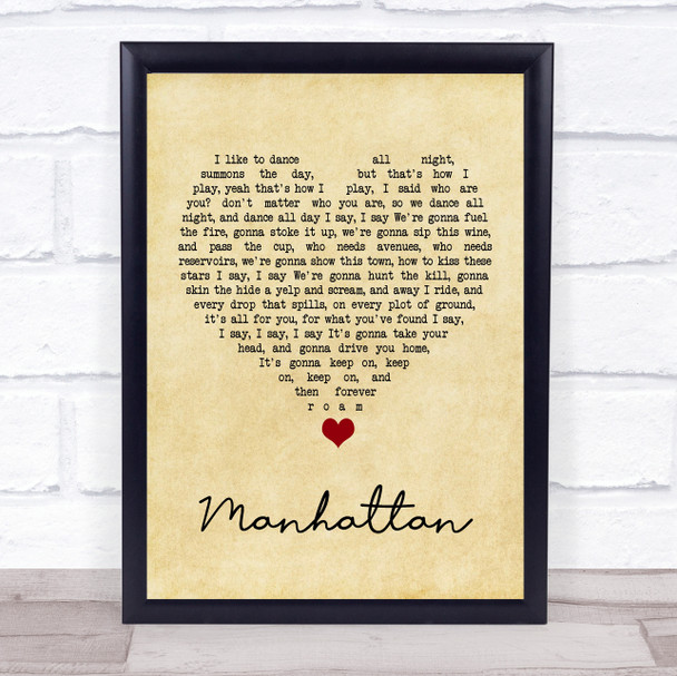 Kings Of Leon Manhattan Vintage Heart Song Lyric Quote Music Print