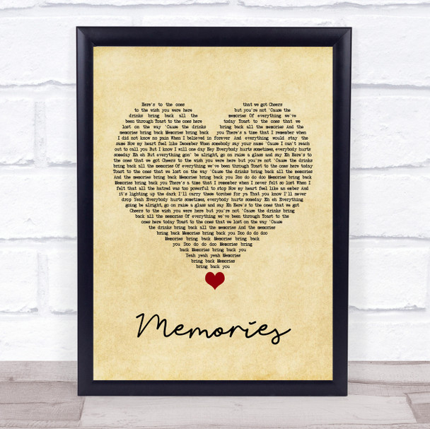 Maroon 5 Memories Vintage Heart Song Lyric Quote Music Print