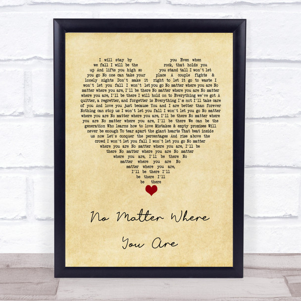 Us The Duo No Matter Where You Are Vintage Heart Song Lyric Wall Art Print