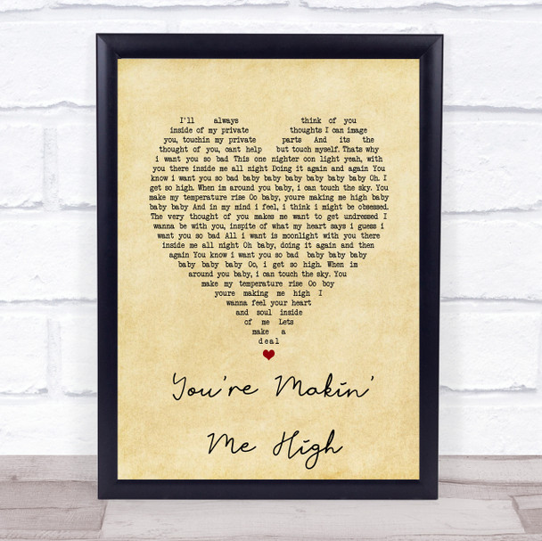 Toni Braxton You're Makin' Me High Vintage Heart Song Lyric Wall Art Print