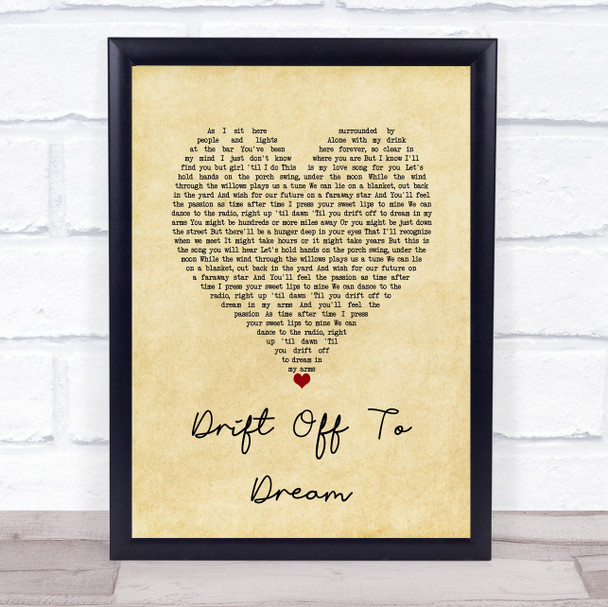 Travis Tritt Drift Off To Dream Vintage Heart Song Lyric Wall Art Print