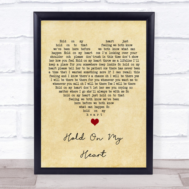 Genesis Hold On My Heart Vintage Heart Song Lyric Wall Art Print