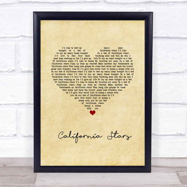 Wilco California Stars Vintage Heart Song Lyric Wall Art Print
