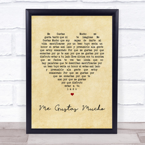 Banda Sinaloense MS de Sergio Liz?írraga Me Gustas Mucho Vintage Heart Song Lyric Wall Art Print