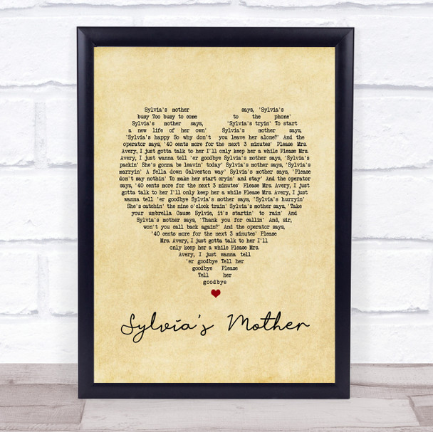 Dr. Hook Sylvia's Mother Vintage Heart Song Lyric Wall Art Print