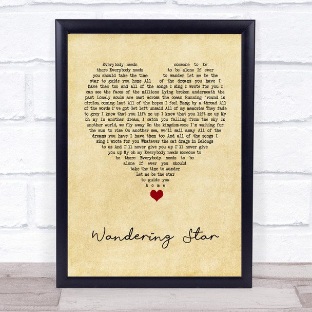 Noel Gallagher's High Flying Birds Wandering Star Vintage Heart Song Lyric Wall Art Print Noel Gallagher's High Flying Birds Wandering Star Vintage Heart Song Lyric Wall Art Print