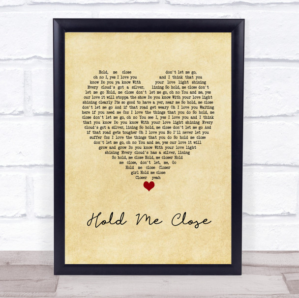 David Essex Hold Me Close Vintage Heart Song Lyric Wall Art Print