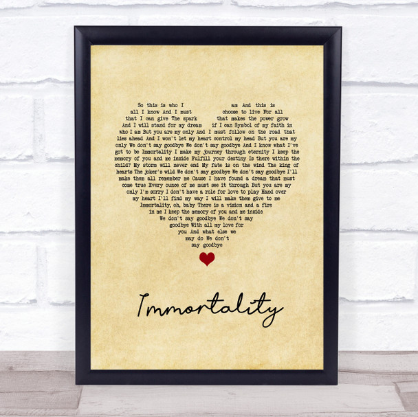 Celine Dion Immortality Vintage Heart Song Lyric Wall Art Print