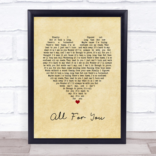 Sister Hazel All For You Vintage Heart Song Lyric Wall Art Print
