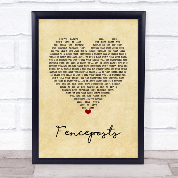 Cody Johnson Fenceposts Vintage Heart Song Lyric Wall Art Print