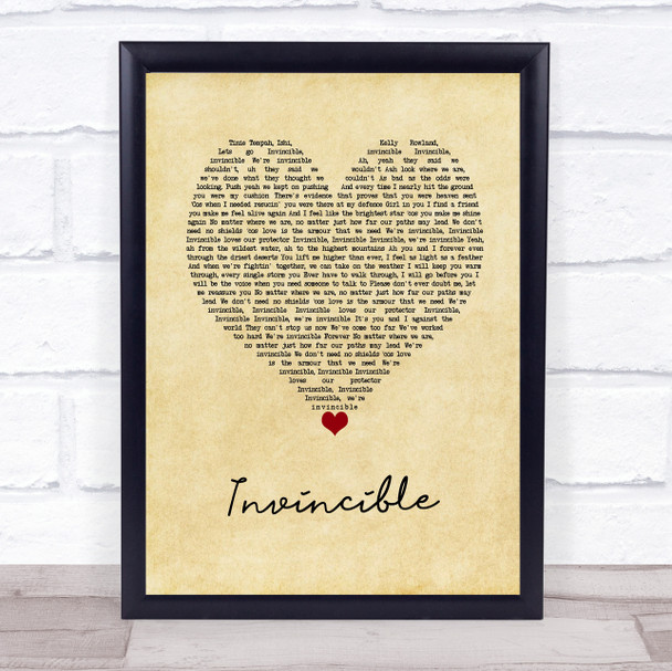 Tinie Tempah Invincible Vintage Heart Song Lyric Wall Art Print