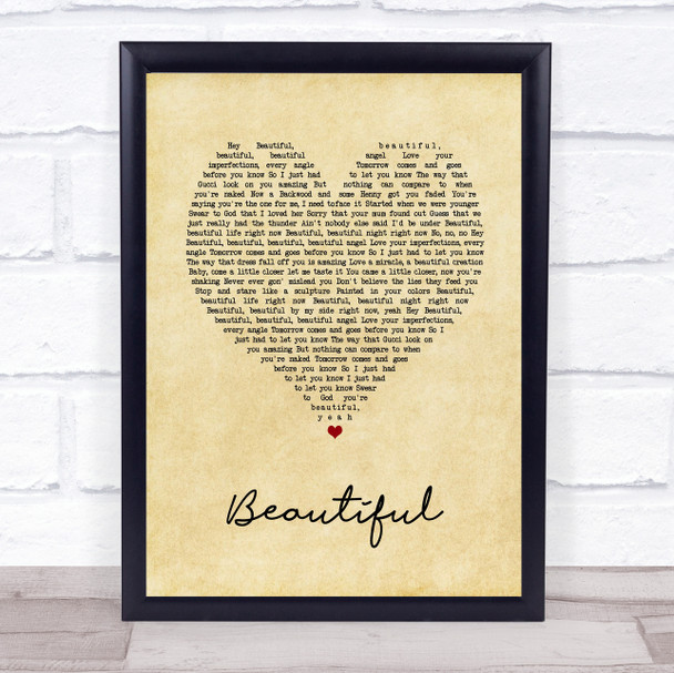 Bazzi Beautiful Vintage Heart Song Lyric Wall Art Print