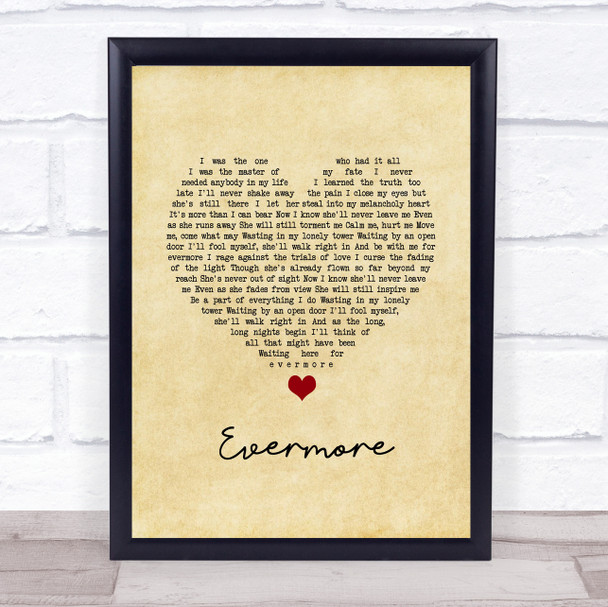 Dan Stevens Evermore Vintage Heart Song Lyric Wall Art Print