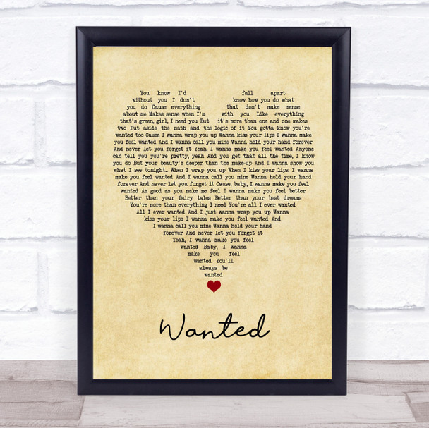 Hunter Hayes Wanted Vintage Heart Song Lyric Wall Art Print