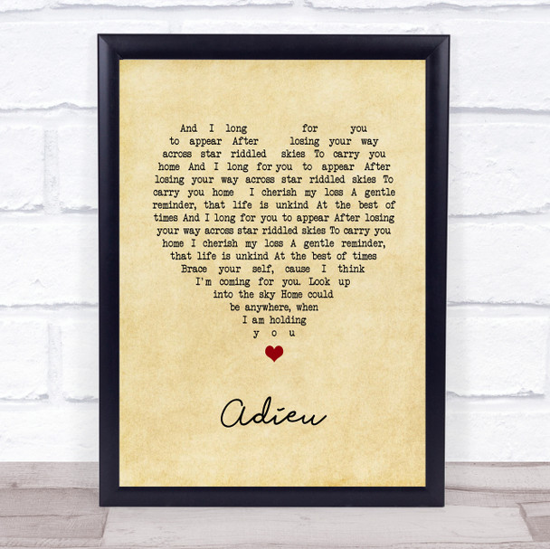 Enter Shikari Adieu Vintage Heart Song Lyric Wall Art Print