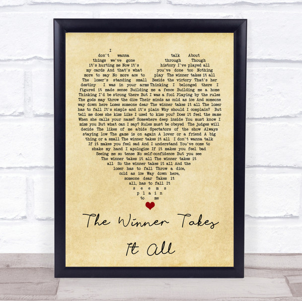 The Winner Takes It All ABBA Vintage Heart Quote Song Lyric Print