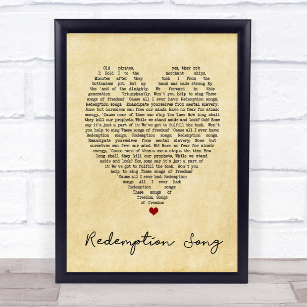 Redemption Song Bob Marley Vintage Heart Quote Song Lyric Print