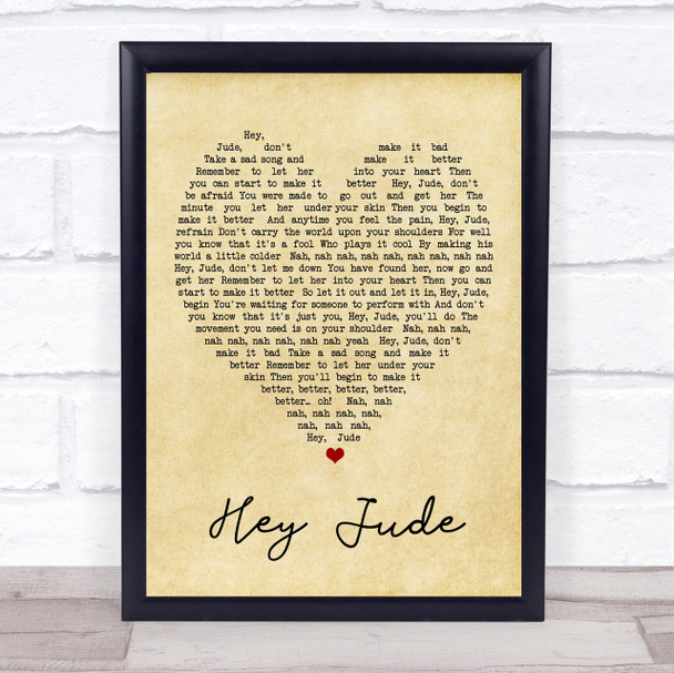 Hey Jude The Beatles Vintage Heart Quote Song Lyric Print
