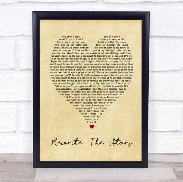 Rewrite The Stars The Greatest Showman Vintage Heart Song Lyric Quote Print