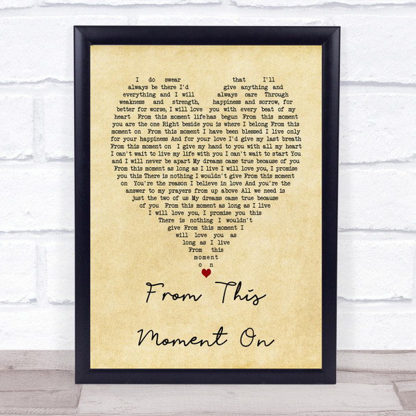 From This Moment On Shania Twain Vintage Heart Song Lyric Quote Print