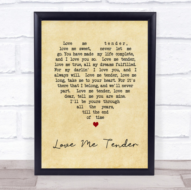 Elvis Presley Love Me Tender Vintage Heart Song Lyric Quote Print