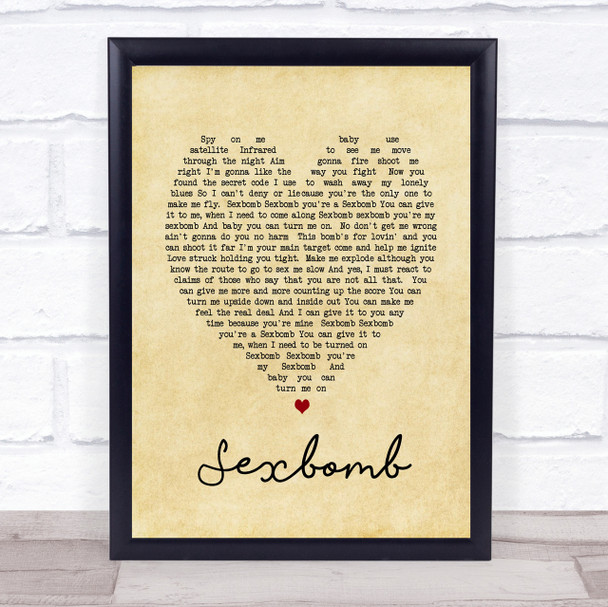 Tom Jones Sexbomb Vintage Heart Song Lyric Quote Print