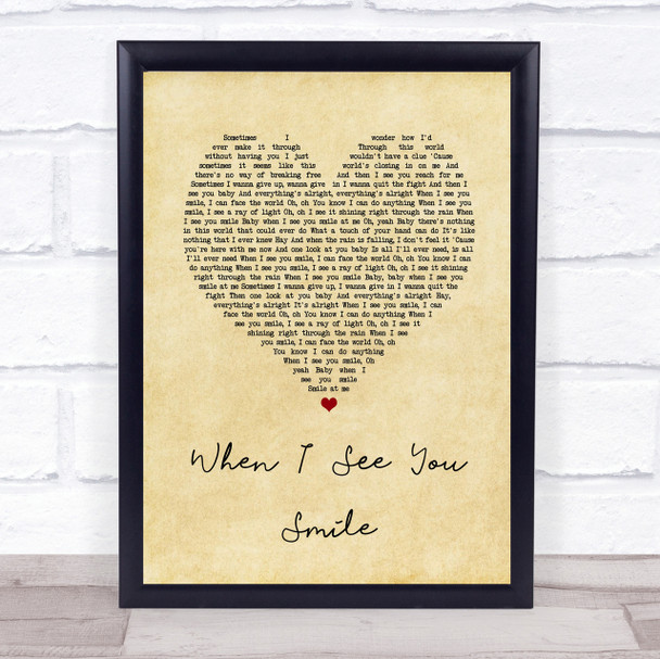 Bad English When I See You Smile Vintage Heart Song Lyric Quote Print