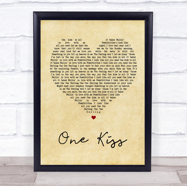 Calvin Harris & Dua Lipa One Kiss Vintage Heart Song Lyric Quote Print