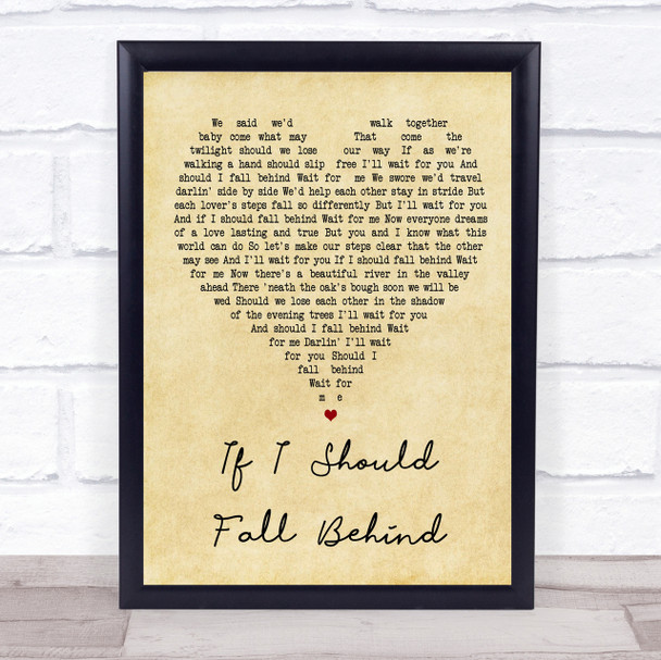 If I Should Fall Behind Vintage Heart Song Lyric Quote Print