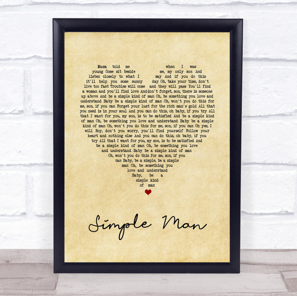 Lynyrd Skynyrd Simple Man Vintage Heart Song Lyric Quote Print