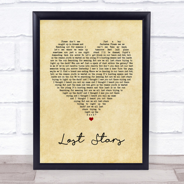 Adam Levine Lost Stars Vintage Heart Song Lyric Quote Print