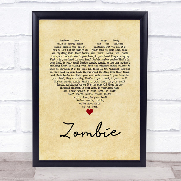 The Cranberries Zombie Vintage Heart Song Lyric Quote Print