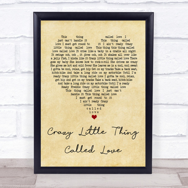 Queen Crazy Little Thing Called Love Vintage Heart Song Lyric Quote Print