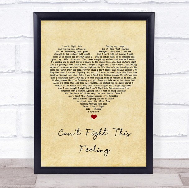 REO Speedwagon Can't Fight This Feeling Vintage Heart Song Lyric Quote Print