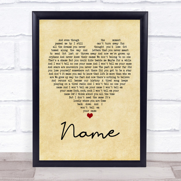 Goo Goo Dolls Name Vintage Heart Quote Song Lyric Print