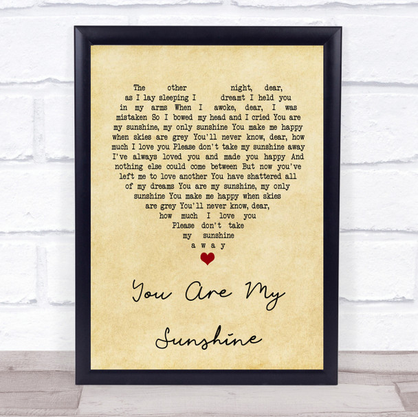Johnny Cash You Are My Sunshine Vintage Heart Quote Song Lyric Print
