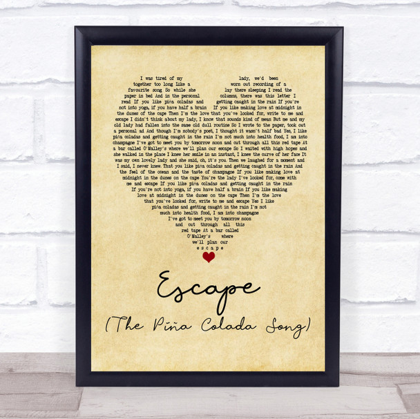 Rupert Holmes Escape (The Pi??a Colada Song) Vintage Heart Quote Song Lyric Print