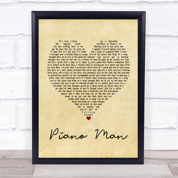 Billy Joel Piano Man Vintage Heart Song Lyric Print